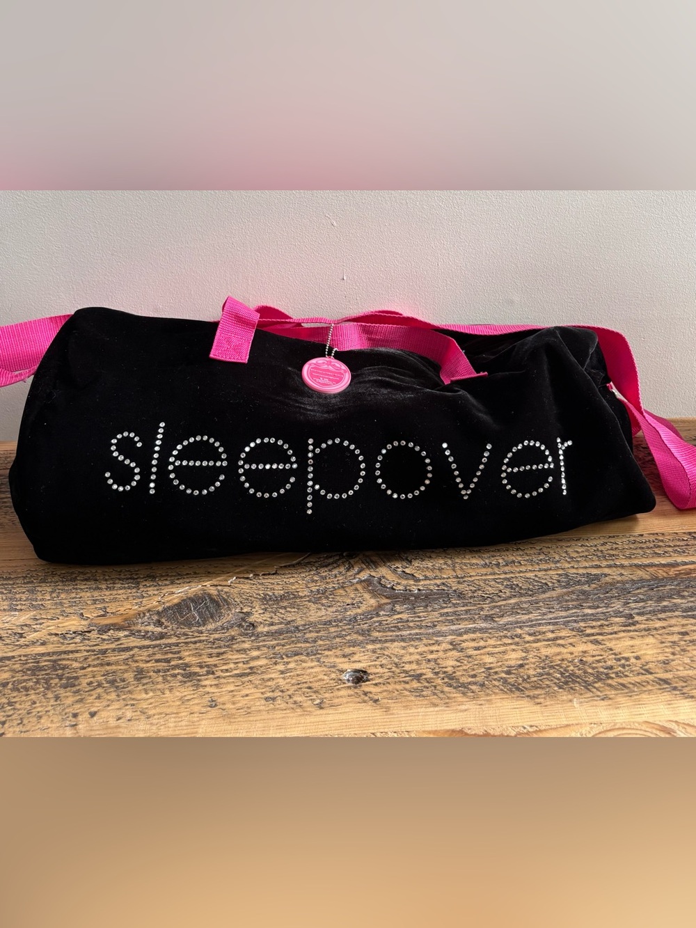 Vintage Beacon Street Girls Black Velour "Sleepover" Rhinestone Duffel Bag (2005